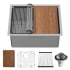 Karran USA Elite Workstation 23" Undermount Single Basin Stainless Steel Kitchen Sink with Basin Rack, Basket Strainer and Cutting Board Satin Brushed