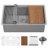 Karran USA Elite Workstation 30" Undermount Single Basin Stainless Steel Kitchen Sink with Basin Rack, Basket Strainer and Cutting Board Satin Brushed