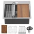 Karran USA Elite Workstation 25" Drop In Single Basin Stainless Steel Kitchen Sink with Basin Rack, Basket Strainer and Cutting Board Satin Brushed
