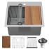 Karran USA Elite Workstation 25" Drop In Single Basin Stainless Steel Kitchen Sink with Basin Rack, Basket Strainer and Cutting Board Satin Brushed