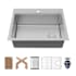 Karran USA Fusion 28" Drop In Single Basin Stainless Steel Kitchen Sink with Basin Rack, Basket Strainer and Cutting Board Satin Brushed
