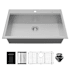 Karran USA Fusion 33" Drop In Single Basin Stainless Steel Kitchen Sink with Centerset Drain, Basin Rack, Basket Strainer and Cutting Board Satin Brushed