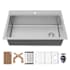 Karran USA Fusion 33" Drop In Single Basin Stainless Steel Kitchen Sink with Basin Rack, Basket Strainer and Cutting Board Satin Brushed