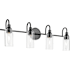 Kichler Kavi 4 Light 32" Wide Vanity Light with Clear Glass Shades Black