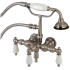 Kingston Brass Vintage Wall Mounted Clawfoot Tub Filler with Built-In Diverter - Includes Hand Shower Brushed Nickel