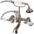 Kingston Brass Aqua Vintage Wall Mounted Clawfoot Tub Filler with Built-In Diverter - Includes Hand Shower Brushed Nickel