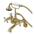 Kingston Brass Aqua Vintage Wall Mounted Tub Filler with Built-In Diverter – Includes Hand Shower Brushed Brass