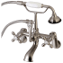 Kingston Brass Aqua Vintage Wall Mounted Clawfoot Tub Filler with Built-In Diverter - Includes Hand Shower Brushed Nickel