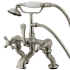 Kingston Brass Vintage Deck Mounted Clawfoot Tub Filler with Personal Hand Shower and Metal Cross Handles Brushed Nickel