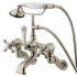 Kingston Brass Vintage Wall Mounted Clawfoot Tub Filler with Personal Hand Shower and Metal Cross Handles Brushed Nickel