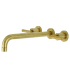 Kingston Brass Manhattan Wall Mounted Roman Tub Filler with Round Escutcheons with 11-3/16" Spout Reach Brushed Brass