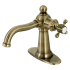 Kingston Brass Nautical 1.2 GPM Deck Mounted Single Hole Bathroom Faucet with Push Pop-Up Drain Assembly Antique Brass