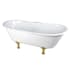 Kingston Brass Aqua Eden 67" Clawfoot Cast Iron Soaking Tub with Front Drain, Overflow and Predrilled Faucet Holes White / Brushed Brass