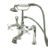 Kingston Brass Vintage Deck Mounted Clawfoot Tub Filler with Personal Hand Shower and Porcelain Cross Handles Polished Chrome