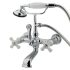 Kingston Brass Vintage Wall Mounted Clawfoot Tub Filler with Personal Hand Shower and Porcelain Cross Handles Polished Chrome