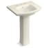 Kohler Kelston 24" Rectangular Vitreous China Pedestal Bathroom Sink with Overflow and 3 Faucet Holes at 8" Centers Biscuit
