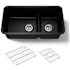 Kohler Cairn Smart Divide 33-1/2" Undermount Double Bowl Neoroc Composite Kitchen Sink with Two Basin Rack Matte Black