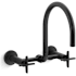 Kohler Billet 1.5 GPM Wall Mounted Widespread Bridge Pre-Rinse Kitchen Faucet with Dual Cross Handles Matte Black