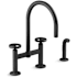 Kohler Billet 1.5 GPM Widespread Bridge Kitchen Faucet - Includes Side Spray and Dual Wheel Handles Matte Black