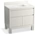Kohler Solive 36" Free Standing Single Basin Vanity Set with Cabinet, Quartz Vanity Top and Backsplash Gossamer White