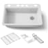 Kohler Riverby 33" Undermount Single Basin Enameled Cast Iron Workstation Kitchen Sink with Utility Rack, Sink Rack and Colander, and Intregral Cutting Board White