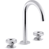 Kohler Components 1.2 GPM Widespread Tube Spout Bathroom Faucet with Industrial Handles, UltraGlide Technology and Pop-Up Drain Assembly Polished Chrome