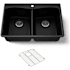Kohler Kennon 33" Top or Undermount Double Bowl Neoroc Composite Kitchen Sink with Left-Bowl Sink Rack Matte Black
