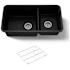 Kohler Cairn Slim Divide 33-1/2" Undermount Double Bowl Neoroc Granite Composite Kitchen Sink with Large Bowl Sink Rack Matte Black