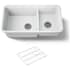 Kohler Cairn Slim Divide 33-1/2" Undermount Double Bowl Neoroc Granite Composite Kitchen Sink with Large Bowl Sink Rack Matte White