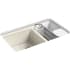 Kohler Riverby 33" Undermount 60/40 Double Basin Enameled Cast Iron Workstation Kitchen Sink with Basin Rack, Colander, Cutting Board, and Utility Rack Almond
