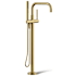 Kohler Purist Floor Mounted Tub Filler with Built-In Diverter - Includes Hand Shower Vibrant Brushed Moderne Brass