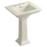 Kohler Memoirs 24" Pedestal Fireclay Bathroom Sink with 3 Faucet Holes Drilled and Overflow Almond