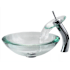 Kraus Bathroom Combo - 17" Clear Glass Vessel Bathroom Sink with Vessel Faucet, Pop-Up Drain, and Mounting Ring Chrome