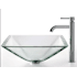 Kraus Clear Bathroom Combo - 16-1/2" Aquamarine Glass Vessel Bathroom Sink with Vessel Faucet, Pop-Up Drain, and Mounting Ring Chrome