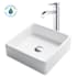 Kraus White Ceramic Bathroom Combo - 15" Ceramic Vessel Bathroom Sink With Vessel Faucet, Pop-Up Drain Chrome