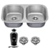 Kraus Premier 32” Undermount 50/50 Double Bowl 18-Gauge Stainless Steel Kitchen Sink with WasteGuard Continuous Feed Garbage Disposal Stainless Steel