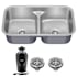 Kraus Premier 32” Undermount 50/50 Double Bowl with Low Divider 18-Gauge Stainless Steel Kitchen Sink with WasteGuard Continuous Feed Garbage Disposal Stainless Steel