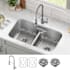 Kraus Premier 32” Undermount 50/50 Double Bowl 18-Gauge Stainless Steel Kitchen Sink and Commercial Style Pull Down Faucet in Spot-Free Stainless Steel Stainless Steel