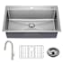 Kraus Standart Pro 33" Undermount Single Basin Stainless Steel Kitchen Sink with 1.8 GPM Single Hole Pull Down Kitchen Faucet - Includes Basin Rack Satin