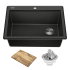 Kraus Bellucci 28" Drop In Single Basin Granite Composite Kitchen Sink with Basket Strainer and Cutting Board Metallic Black