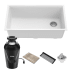 Kraus Bellucci 32" Undermount Single Basin Granite Kitchen Sink with Basket Strainer, Cutting Board, and Garbage Disposal White