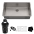 Kraus Standart PRO 32" Undermount Single Basin Stainless Steel Kitchen Sink with Basin Rack, Basket Strainer, Garbage Disposal, and NoiseDefend Technology Stainless Steel