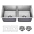 Kraus Fairlane 32-1/2" Undermount Double Basin Stainless Steel Kitchen Sink with Basin Rack and Basket Strainer Stainless Steel