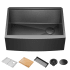 Kraus Kore 26-7/8" Farmhouse Single Basin Stainless Steel Kitchen Sink with Basin Rack, Basket Strainer and Cutting Board Gunmetal