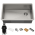Kraus Kore 32" Undermount Single Basin Stainless Steel Kitchen Sink with Basin Rack, Basket Strainer, Cutting Board, and Garbage Disposal Satin