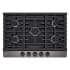 LG 30 Inch Wide 5 Burner Natural Gas Cooktop with Top Mounted Controls and Continuous Cast-Iron Grates Black Stainless Steel