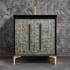 Linkasink Mother of Pearl 30" Single Free Standing Vanity Cabinet Only - Less Vanity Top Black / Polished Brass with Black Prism Glass