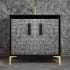 Linkasink Mother of Pearl 36" Single Free Standing Vanity Cabinet Only - Less Vanity Top Black / Polished Brass with Black Prism Glass