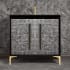 Linkasink Mother of Pearl 36" Single Free Standing Vanity Cabinet Only - Less Vanity Top Black / Polished Brass with Black Prism Glass