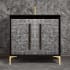 Linkasink Mother of Pearl 36" Single Free Standing Vanity Cabinet Only - Less Vanity Top Black / Polished Brass with Black Pyramid Glass